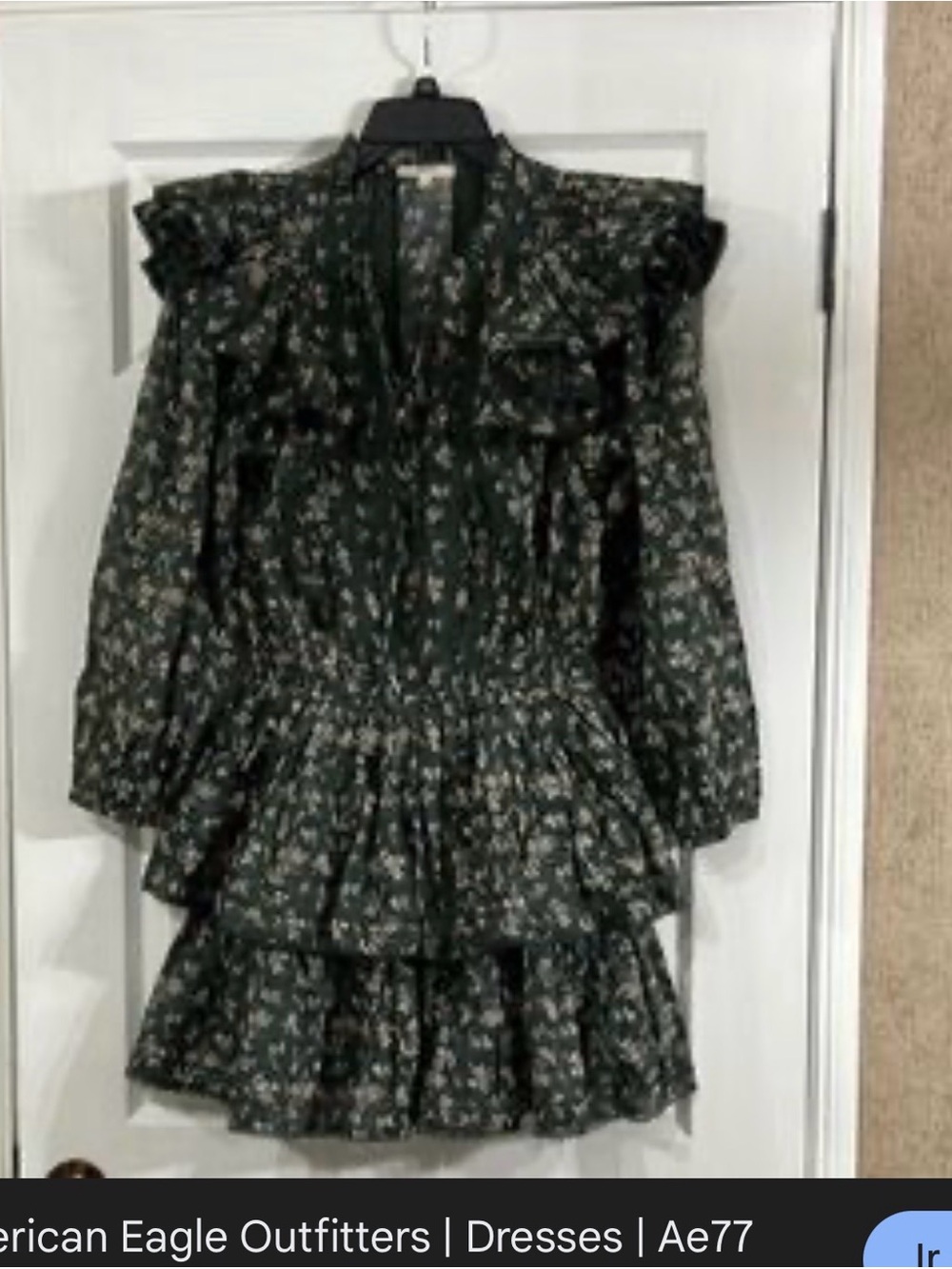 Floral Dark Green Ruffle Tiered Mini Dress